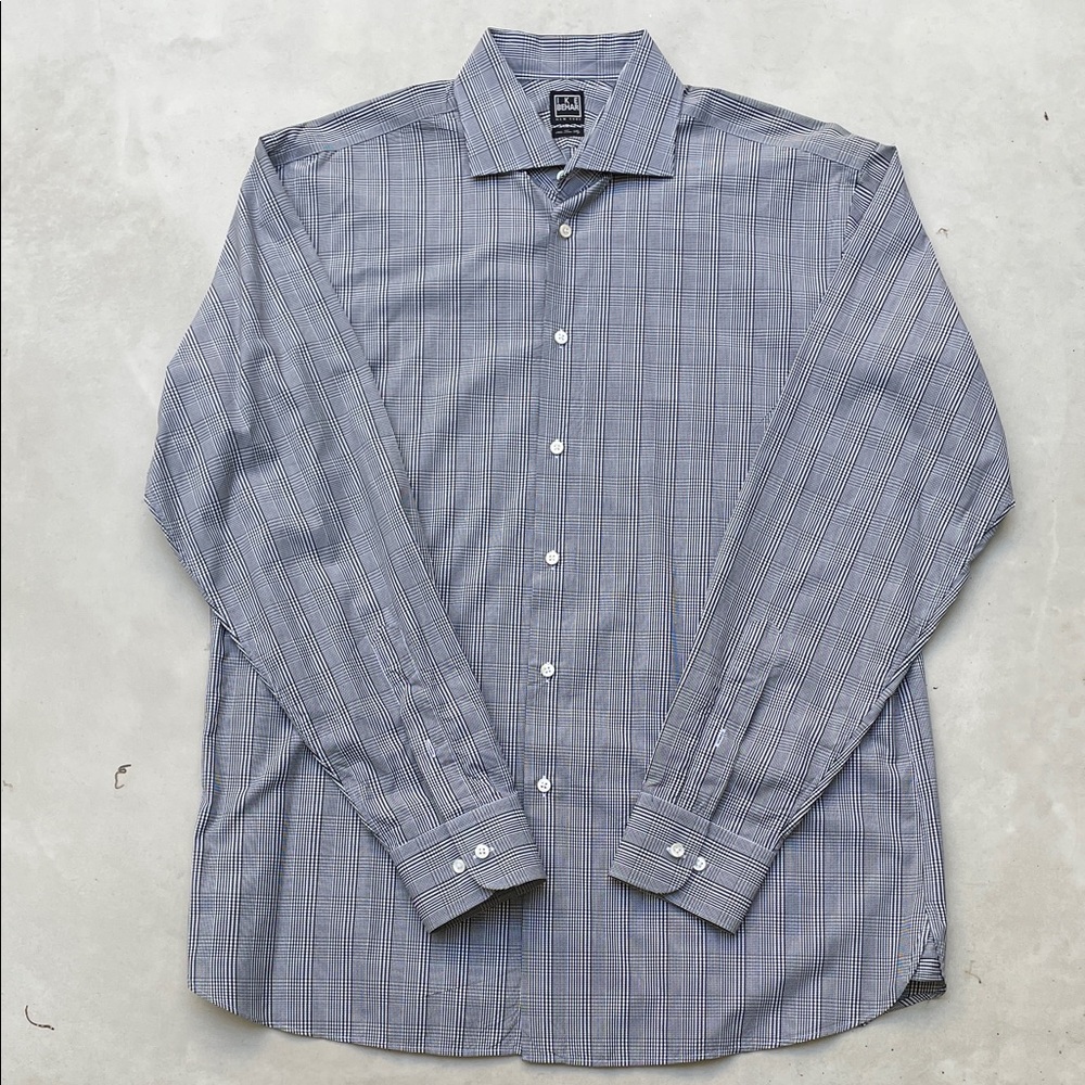 Ike Behar Black and White Plaid Dress Shirt